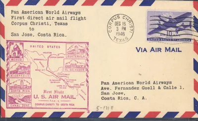 Первый прямой авиарейс Корпус-Кристи — Сан-Хосе — Pan American World Airways — 1946