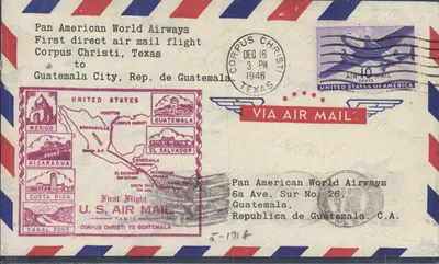 Premier vol aérien direct Corpus Christi, Texas — Guatemala — Pan American World Airways — 16 décembre 1946