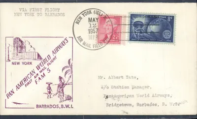 Первый полет Pan American World Airways — Нью-Йорк в Барбадос — FAM 5 — издатель Pan American World Airways