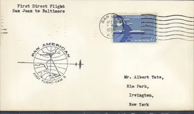 Первый прямой рейс Сан-Хуан — Балтимор — Pan American — 1958