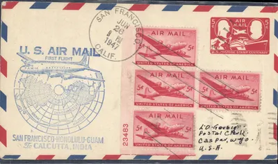 США, авиапочта — Первый полёт Сан-Франциско-Калькутта — 1947