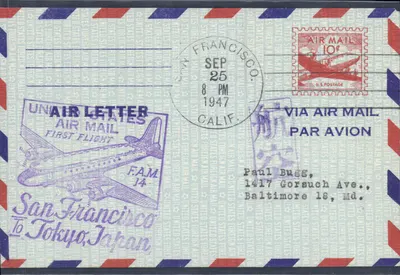 San Francisco — Erster Flug nach Tokio — United States Air Mail