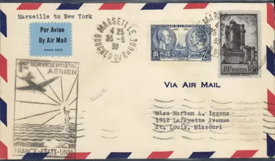 Marselha — Envio aéreo para Nova York — Serviço Postal Aéreo