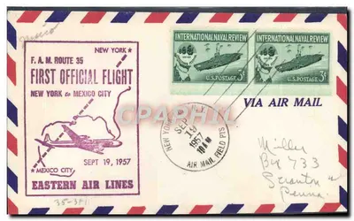 New York — Erster offizieller Flug New York nach Mexico City — Eastern Air Lines, Route F.A.M. 35
