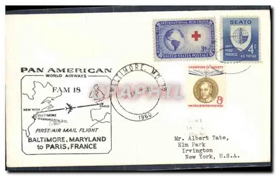 Дебютный рейс Pan American Airways Балтимор-Париж — 18 июля 1960 — издатель Pan American World Airways