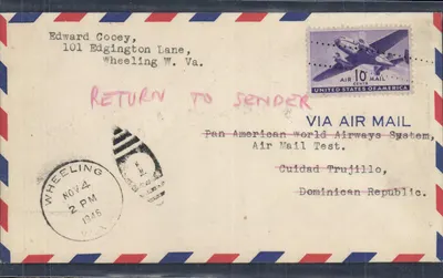 Уиллинг, Вирджиния — Тестовый воздушный отправитель Pan American World Airways — 10 центов США