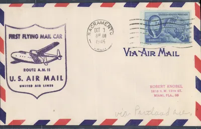 Premier véhicule postal aérien — Route A.M. II — United Air Lines — Sacramento, 3 octobre 1946