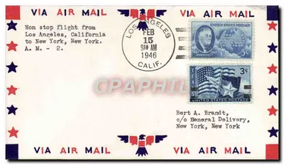 Direktflug Los Angeles - New York — 15. Februar 1946 — unbekannter Verlag, Seriennummer nicht sichtbar