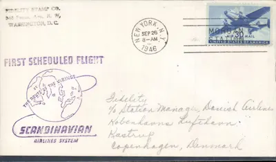 Premier vol régulier des Vikings — Scandinavian Airlines System — Fidelity Stamp Co. — N° de série non visible