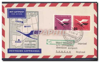 Londres — Paris — Madrid — correspondência aérea Lufthansa — Deutsche Lufthansa