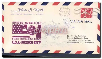 Инагурационный авиапочтовый рейс — Braniff International Airways — США-Мехико — Palmer N. Refsdal Advertising Agency