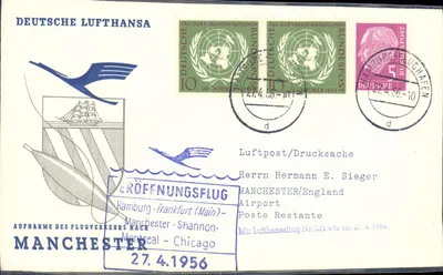 Início do serviço aéreo Hamburgo-Manchester - Shannon - Chicago — Deutsche Lufthansa — 27.4.1956