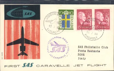 Primeiro voo SAS Caravelle — Estocolmo-Roma — SAS Philatelic Club