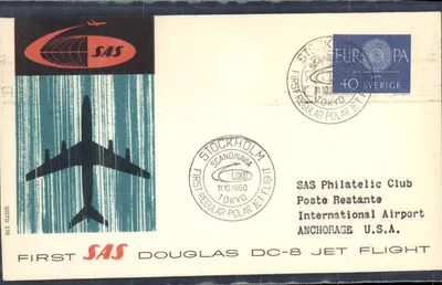 Primeiro voo polar a jato da SAS — Estocolmo-Tóquio — 11.10.1960 — editor SAS, n° série SOSTO 370