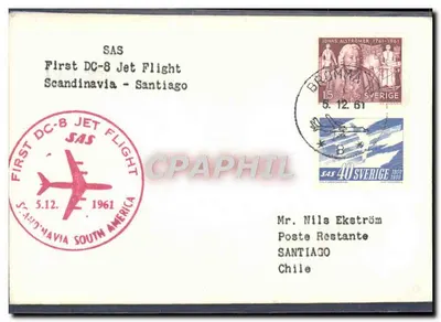 Primeiro voo DC-8 SAS — Escandinávia - Santiago — editor SAS, n° de série não visível