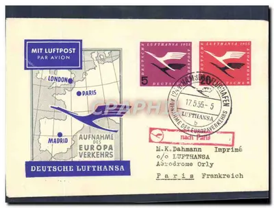 Carteira postal promocional Lufthansa — Aeródromo Orly — 17.5.55
