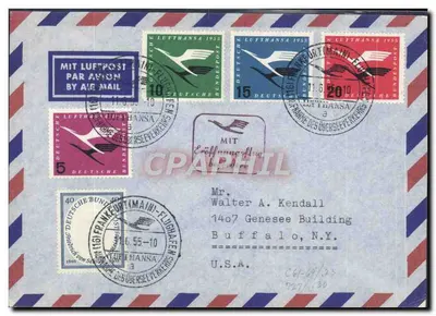 Lufthansa 1955 — Envelope aéreo com selos e carimbo de abertura em Frankfurt