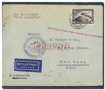 Carta aérea — Transportes por Zeppelin — Berlim para Nova York 1919