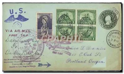 Первый авиарейс Сан-Франциско-Сакраменто — 15 сентября 1926 года — почтовая марка США