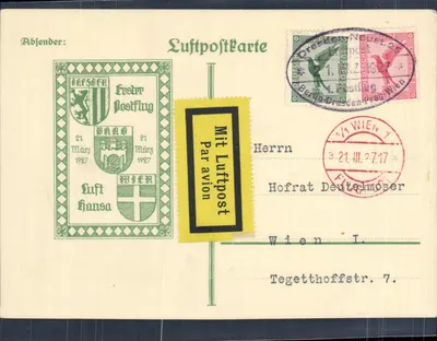 Primeiro voo postal — Dresden a Viena — Luft Hansa