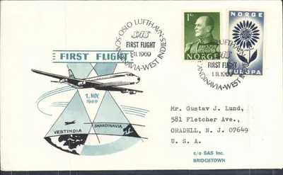Primeiro voo SAS Scandinavie-Indes occidentais — 1º de novembro de 1969 — Aeroporto de Oslo, Noruega