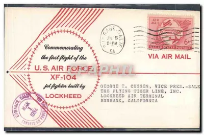 Первый полёт XF-104 — U.S. Air Force — Lockheed — Edwards Air Force Base — 1954