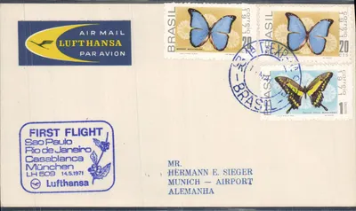 Primeiro voo Lufthansa São Paulo - Rio de Janeiro - Casablanca - Munique — 14.5.1971 — editor Lufthansa