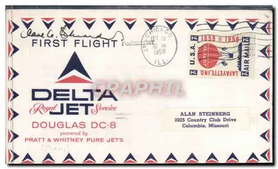 Premier vol Delta Air Lines — Chicago, 15 avril 1959 — éditeur inconnu, n° de série non visible