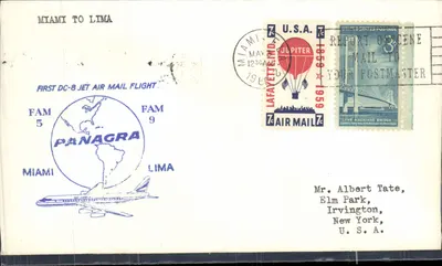 Майами — Лима — Первый авиапочтовый рейс DC-8 реактивный самолет Panagra — издатель Panagra, № серии FAM 5/9