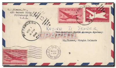 Питтсбург — возврат отправителю — Pan American World Airways System, Сент-Томас, Виргинские острова