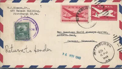 Caracas, Venezuela — Luftpost-Test — Pan American World Airways System — 4. Nov 1946