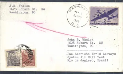 Teste de correio aéreo Pan American World Airways — Washington D.C. para Rio de Janeiro, Brasil — 1º de novembro de 1946