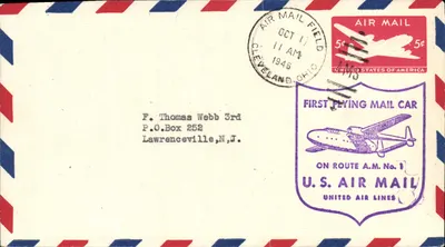 Primeiro avião postal em voo — Cleveland, Ohio — United Air Lines
