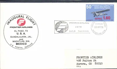 Inauguração da primeira rota aérea postal mexicana — Frontier Airlines — 1978
