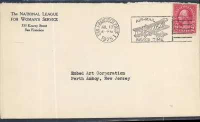 Сан-Франциско — Воздушная конверт 1925 — The National League for Woman's Service