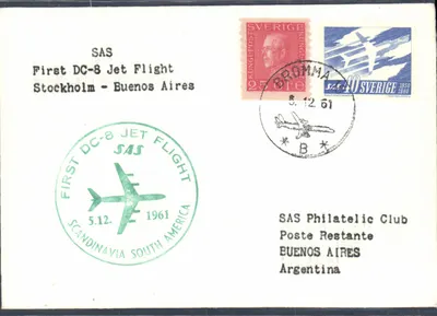 Primeiro voo DC-8 SAS Stockholm - Buenos Aires — SAS Philatelic Club