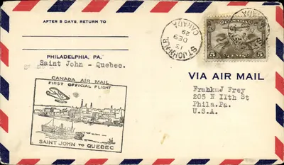 Saint John - Québec — primeiro voo aéreo oficial Canadá — editor não visível