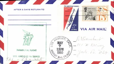 Erster Flug Los Angeles nach Tahiti — Pan American Games Chicago 1959 — U.S. Air Mail