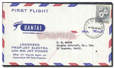 Primeiro voo — Qantas Empire Airways — Lockheed Prop-Jet Electra com motor GM Jet — editor não visível