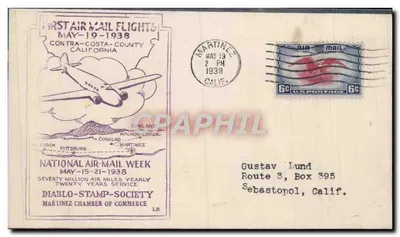 Первые воздушные почтовые перевозки — Конtra Costa County, Калифорния — Diabolo Stamp Society