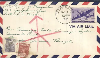 Amerikanische Luftpostbriefhülse — Detroit, Michigan — 1. November 1946 — via American Airlines