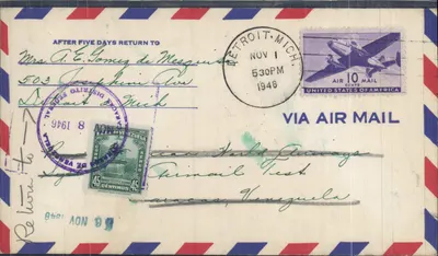 Detroit, Michigan — Carta aérea para Caracas, Venezuela — Estados Unidos da América