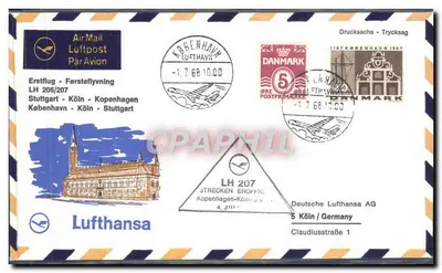 Primeiro voo Stuttgart - København - Köln - Stuttgart — Lufthansa — edição especial 1967
