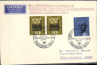 Frankfurt/M. — Tóquio — Voo de abertura da Lufthansa — 125 anos das ferrovias alemãs — 100 anos do comércio Alemanha-Japão