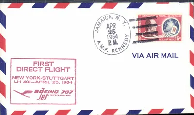 Primeiro voo direto Nova York-Stuttgart — Boeing 707 — A.M.F. Kennedy, Jamaica, N.Y. — 25 de abril de 1964