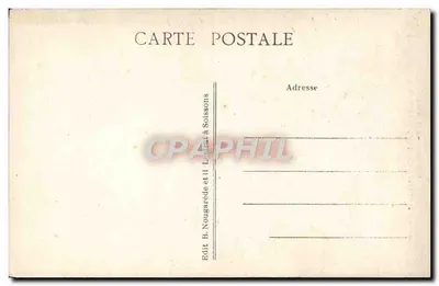 Soissons — Façada katedry po drugiej inwazji — wydawca B. Nougaret i H. Lautat w Soissons — Rewers