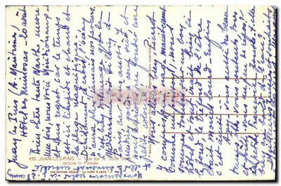 Juan-les-Pins — Vista da Costa Azul a partir da Pinède — Editora: Coleção Relli — Verso