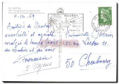 Vue générale du nouveau port de Menton — éditeur Editions d'Art Montluçon, n°203 — Rewers