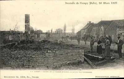 Crespy (Hube) — Incêndio do 26 de março de 1903 — Ruínas da casa Marchal — Ed. Ch. Gris, Troyes