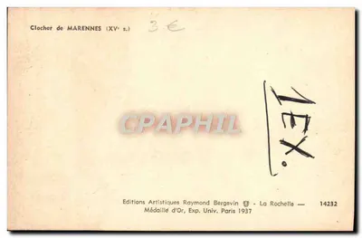 Dzwonnica w Marennes — XV wiek — Wydawnictwo Artystyczne Raymond Bergevin, n° 14232 — Rewers